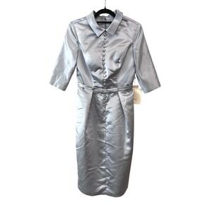 Satin Light Blue Sheath Wedding Dress with Buttons